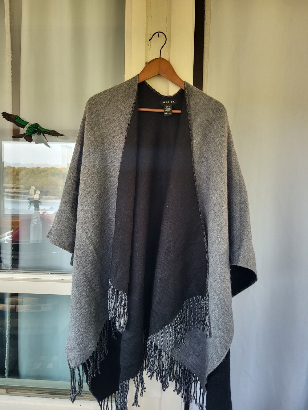 Jessica Two-Tone Gray & Black Fringed Wrap